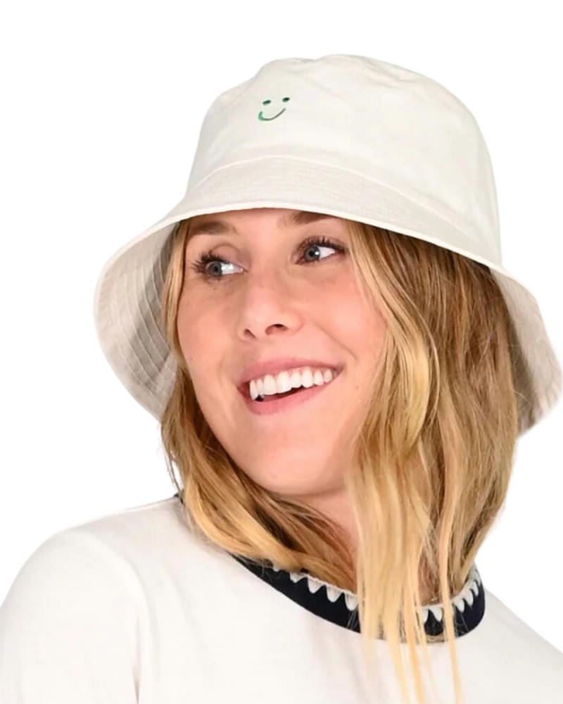 Front of a model wearing a size one-size-fits-all Bucket Hat In Oatmilk in Oatmilk by KERRI ROSENTHAL. | dia_product_style_image_id:350174